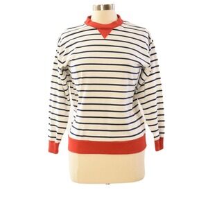 80s Vintage Striped Nautical Sweatshirt Women S Oversized Red Trim Preppy Sailor